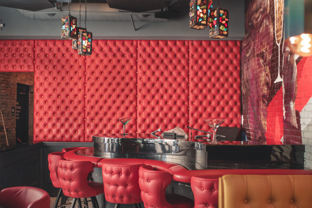 red leather seats and red leather wall Crystal Minnesota